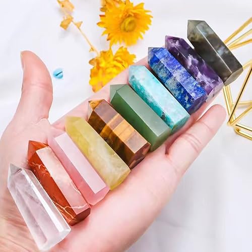 Sets of 7/8/10 Pcs Healing Crystal Stone Wands,Hexagona,Single Pointed,Chakra 6 Faceted Column Prism,Reiki Gemstones,Energy Balance,Meditation Natural Gem Kits Home Decor (10pcs B Set) - color: 10pcs B Set