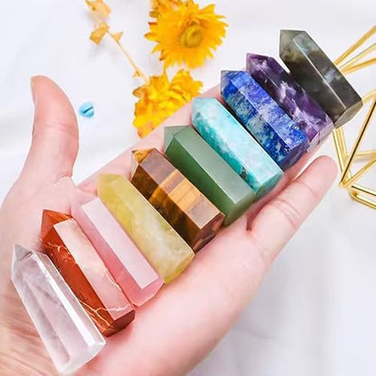 Sets of 7/8/10 Pcs Healing Crystal Stone Wands,Hexagona,Single Pointed,Chakra 6 Faceted Column Prism,Reiki Gemstones,Energy Balance,Meditation Natural Gem Kits Home Decor (10pcs B Set) - color: 10pcs B Set