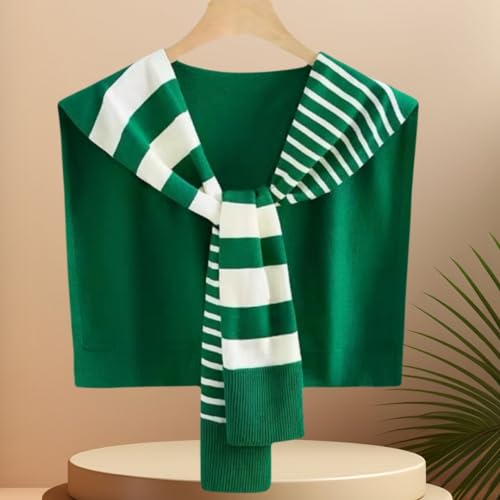 WaJuemy Sweater Shawl Wraps for Women Sweater Knitted Knotted Shawls Travel Casual Scarf Cape Shoulder Tops Fashion Wrap - color: Green Stripe