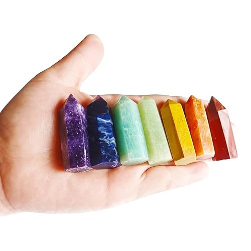 Sets of 7/8/10 Pcs Healing Crystal Stone Wands,Hexagona,Single Pointed,Chakra 6 Faceted Column Prism,Reiki Gemstones,Energy Balance,Meditation Natural Gem Kits Home Decor (7pc C Set) - color: 7pc C Set