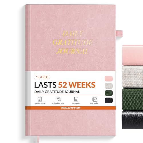 SUNEE Daily Gratitude Journal – 52 Weeks Simple 5 Minute Journal for Daily Reflection, Build Positivity and Mindfulness, Undated Minimalist Planner for Women & Men (Pink) - color: Pink