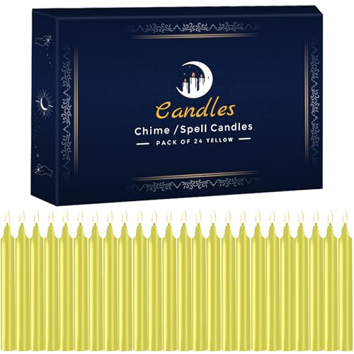 24 Pack Yellow Spell Chime Candles – Premium Mini Unscented Taper Candles for Rituals, Prayer, Meditation, Altar, Spells – 4" Tall – Ideal for Witches & Spiritual Practices - color: Yellow
