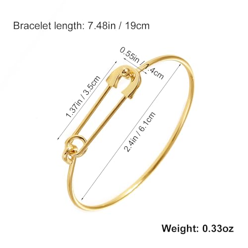 Paperclip Minimalist Bangle Bracelet for Women, Open Adjustable Cuff Bracelet Gold Stackable Dainty Jewelry Gift Set for Her