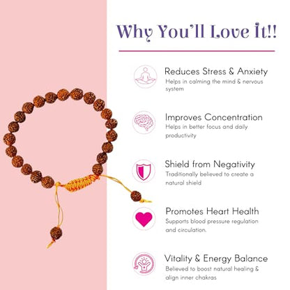 Rudraksha Bracelet for Men & Women, Adjustable Yoga & Meditation Jewelry for Wrist, Spiritual Protection Bracelet - color: Classic Saffron