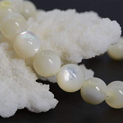 Angelstones Handmade Natural Healing Gemstone 8mm Round Beads Stretch Crystal Bracelet 7 Inch Unisex - color: White Mother of Pearl
