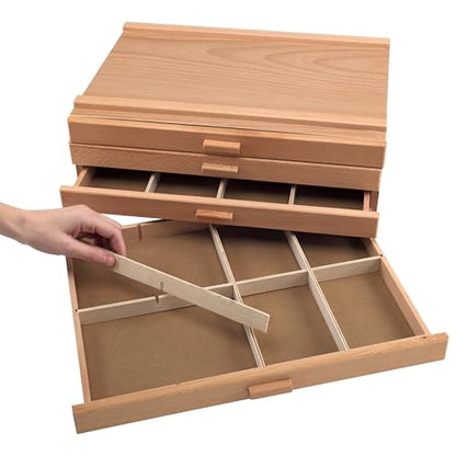 HG Art Concepts 4-Drawer Artist's Chest Craft Storage Box, Natural Birch Finish, Foam-Lined Drawers for Brushes, Removable Dividers, Sturdy Wood Construction, Stackable Solution - size: 4 Drawer
