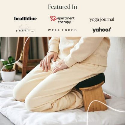 Bamboo Bench and Zabuton Meditation Mat Bundle - Small Kneeling Meditation Bench with Locking Magnetic Hinges - Wooden Kneeling Ergonomic Bamboo Seiza and Mat for Meditation
