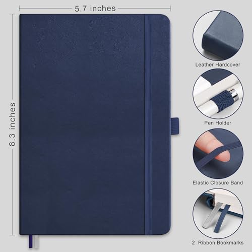RETTACY Dotted Journal Notebook, 2-Pack, 160 Numbered Pages per Pack, A5 Medium Size (5.7'' x 8.3''), 120 GSM Thick Paper, Leather Hardcover, for Journaling (Navy Blue & Navy Blue) - color: Navy Blue & Navy Blue, style: Dotted