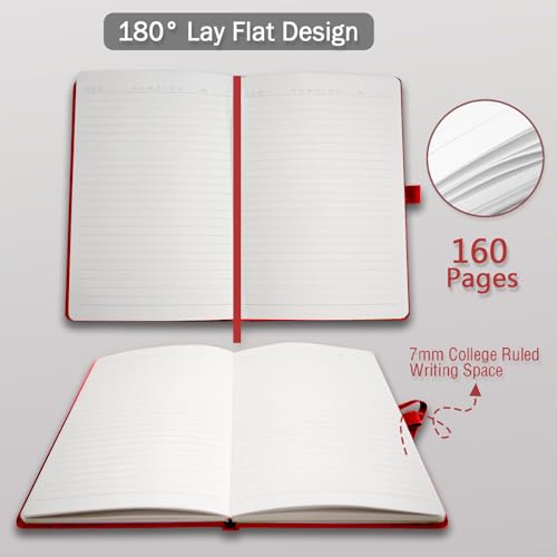 Heture Hardcover Notebooks, A5 Lined Journals Notebook for Writing 160 Pages, 8.2 x 5.5 inch, Classic Ruled Notebooks for College/Work/Travel(Lined-3 Pack, Red) - color: Red, style: Lined-3 Pack