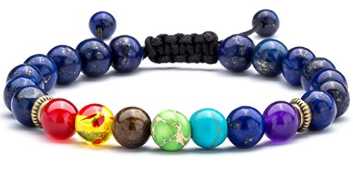 Men Women 8mm Lava Rock Beads Chakra Bracelet Braided Rope Natural Stone Yoga Bracelet Bangle - color: Lapis lazul-21004