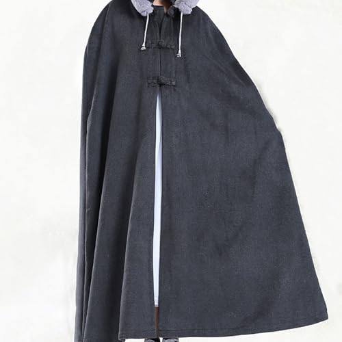 Winter Meditation Cape,Meditation Cloak Meditation Clothes Zen Cloak Unisex Double-Layer Plush Thickened Fur Collar - color: Dark Gray, size: Medium