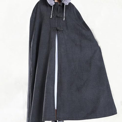 Winter Meditation Cape,Meditation Cloak Meditation Clothes Zen Cloak Unisex Double-Layer Plush Thickened Fur Collar - color: Dark Gray, size: Medium