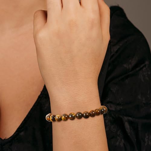 Healing Crystal Bracelet for Women, Natural Stone Beaded Healing Crystal Bracelet Triple Protection Stress Relief Beads Jewelry Birthday Gifts Jewelry for Her - style: Tiger Eye