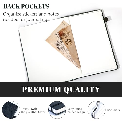 CAGIE Lined Journal for Men Women, Tree Growth Ring Leather Bound Journal Notebook, 256 Pages 100 GSM Journals for Writing, A5 Hardcover Journaling Notebooks,2 Pack (Brown & Black) - color: J-Brown & Black