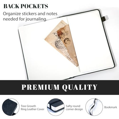 CAGIE Lined Journal for Men Women, Tree Growth Ring Leather Bound Journal Notebook, 256 Pages 100 GSM Journals for Writing, A5 Hardcover Journaling Notebooks,2 Pack (Brown & Black) - color: J-Brown & Black