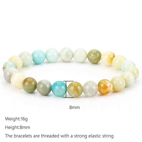 Natural Gemstones Bracelet 8mm Chakra Round Beads Energy Power Crystal Reiki Healing Elastic Stretch 7 Inch for Women Men Unisex - color: Amazonite