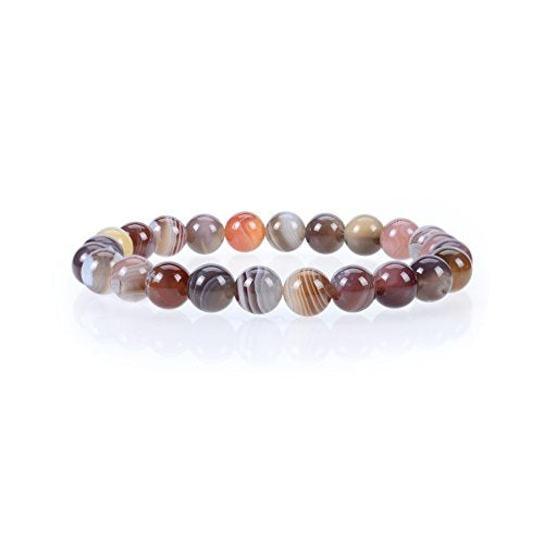 Cherry Tree Collection Gemstone Beaded Stretch Bracelet 8mm Round Beads 7" - color: Botswana Agate