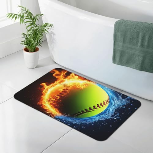 Anti-Slip Memory Foam Bath Mat Shower Rugs, Ice Water Fire Softball Baseball 16 x 24 Inch Absorbent Quick Dry Floor Mat Carpets Home Decor Bathroom Tub Kichen Rugs - color: Pattern 354