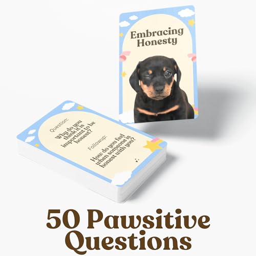 Pawsitive Talk - 50 Mindfulness Converstion Starter Cards for Kids Children and Parents - Meaningful Conversations on Emotions and Wellness Autism Learning