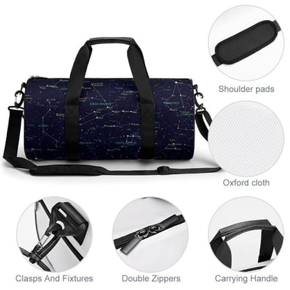 Starry Sky Constellation Cylindrical Portable Fitness Bag, Large Capacity Handbag - color: Starry Sky Constellation