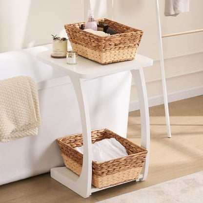 Storage Baskets, Large Wicker Baskets, Boho Deco Cube Storage Organizer Bins for Shelf, Bathroom, Kitchen, Living Room, Shelves, Pantry, Closet -Small Laundry Basket, Water Hyacinth, 2pack