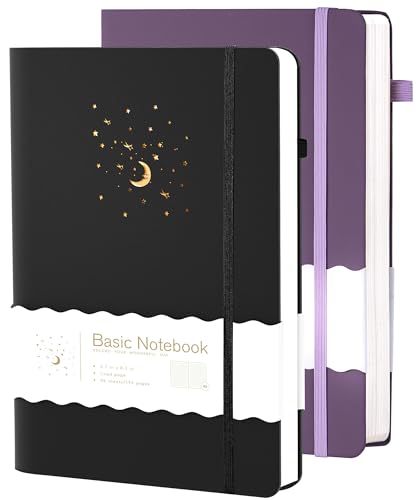 CAGIE 2 Pack Journals Notebook for Women Men, Hardcover Journaling Notebooks with Pen Loop, A5 Small Journal for Work Writing Note Taking Gifts, 5.7" x 8.3", Black& Purple - color: 00 Black Purple