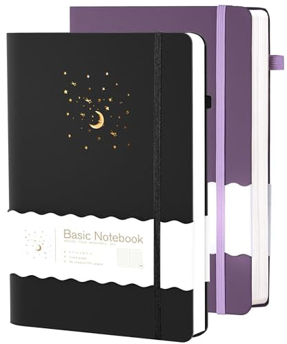 CAGIE 2 Pack Journals Notebook for Women Men, Hardcover Journaling Notebooks with Pen Loop, A5 Small Journal for Work Writing Note Taking Gifts, 5.7" x 8.3", Black& Purple - color: 00 Black Purple