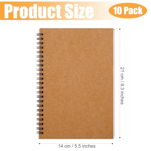 10 Pack Spiral Notebooks Blank, A5 Softcover Cover Unlined Notebook for Writing Drawing Sketch, Blank Journal with 50 Sheets 100 Pages, 8.3 x 5.8 Inch(Brown)