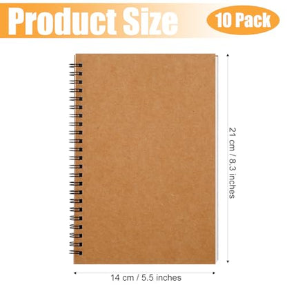 10 Pack Spiral Notebooks Blank, A5 Softcover Cover Unlined Notebook for Writing Drawing Sketch, Blank Journal with 50 Sheets 100 Pages, 8.3 x 5.8 Inch(Brown)