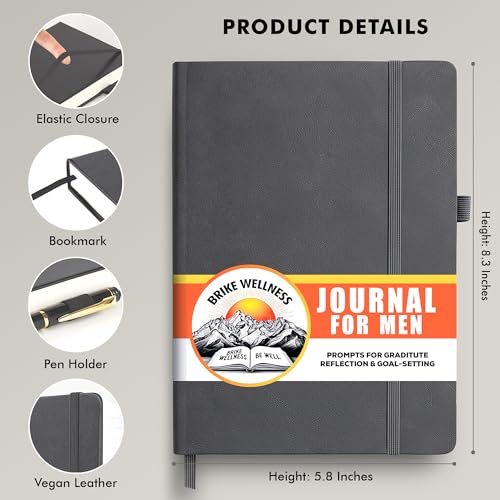 Journal for Men & Women – Premium Vegan Leather 184 Pages Guided Journal with Daily Prompts for Graditude, Mental Wellness, Reflection, Goal-Setting, Mindfulness, and Motivation for Growth
