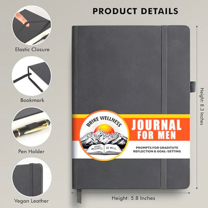 Journal for Men & Women – Premium Vegan Leather 184 Pages Guided Journal with Daily Prompts for Graditude, Mental Wellness, Reflection, Goal-Setting, Mindfulness, and Motivation for Growth