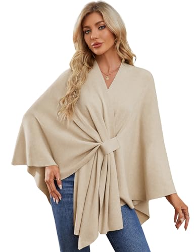 PULI Women's Elegant Shawl Wraps Soft Open Front Poncho Sweater for Spring Fall Winter - color: Front Tab-barley Twist
