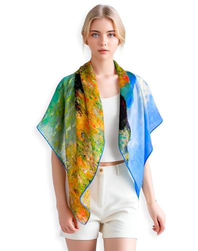 PoeticEHome Cashmere Scarf Wrap 36"x36" - Featherlight & Wrinkle-Free Artistic Square Shawl for Travel & Office, Gift Ready - color: Cliff Walk at Pourville - 36"