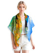 PoeticEHome Cashmere Scarf Wrap 36"x36" - Featherlight & Wrinkle-Free Artistic Square Shawl for Travel & Office, Gift Ready - color: Cliff Walk at Pourville - 36"
