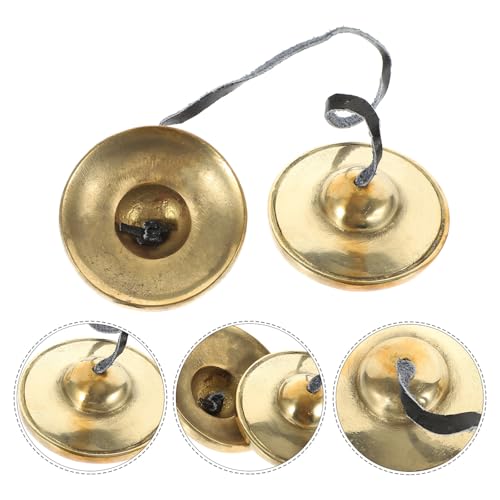 UKCOCO Handcrafted Nepalese Small Copper Meditation Cymbals Bell, Finger Cymbals Percussion Instrument for Adults, Tibetan Yoga Chime for Mindfulness and Sound Healing