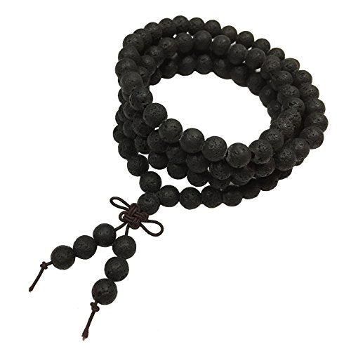 Natural Lava Rock Stone 108 Buddhist Prayer Beads Tibetan Mala Bracelet Necklace… - style: 8mm