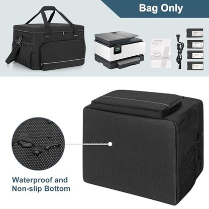 Yarwo Printer Carrying Case Compatible with HP OfficeJet Pro/DeskJet/Smart-Tank, Padded Office Printer Storage Bag with Base Board and Dividers for Ink, Paper and Office Supplies (BAG ONLY)