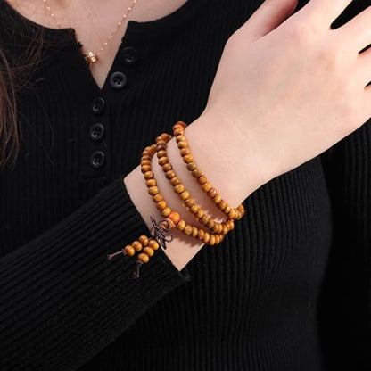 1PCS 6MM Bead Bracelets for Men and Women Unisex Mala Bracelet Beaded Tibetan Prayer Buddha Bead for Meditation - color: Orange
