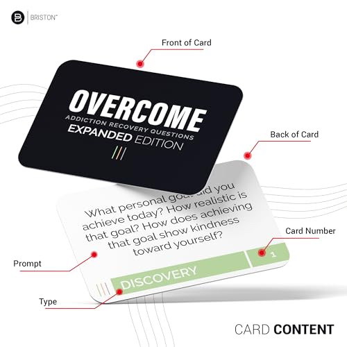 Overcome Addiction Recovery Questions Expanded Edition – 130 Therapy Prompt Flash Cards for Reflection, Group Counseling, Rehab & Recovery Support – Discovery, Recovery & Reflection by Briston