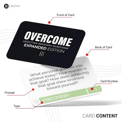 Overcome Addiction Recovery Questions Expanded Edition – 130 Therapy Prompt Flash Cards for Reflection, Group Counseling, Rehab & Recovery Support – Discovery, Recovery & Reflection by Briston
