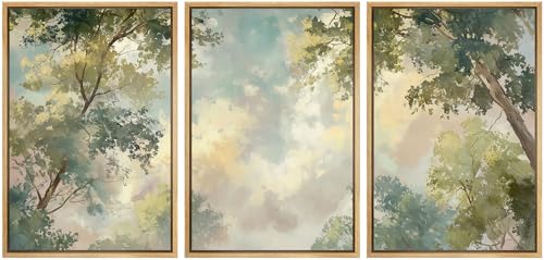 wall26 Framed Print Wall Art Set Soft Pastel Sky and Tree Canopy Abstract Nature Decorative Minimal Relax/Zen for Living Room, Bedroom, Office - 16"x24"x3 NATURAL - color: A18-2601-M08, size: 16" x 24" x 3 Panels NATURAL