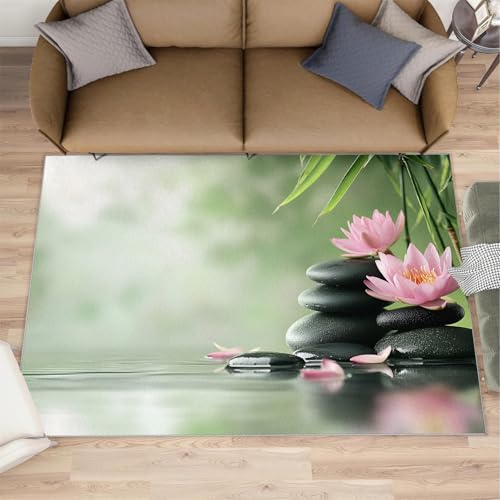 Zen Rug, 4x6 Rug, Lotus Meditation Area Rugs for Bedroom Living Room, Black Zen Stones Carpet & Home Decor, Patterned Large Rugs & Washable Non Slip - color: Zen#169, size: 4' x 6' (Rectangular)