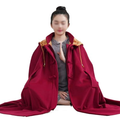Women Men Meditation Hooded Cloak Double Layer Plush Thickened Coat Comfortable Warm Prayer Robe