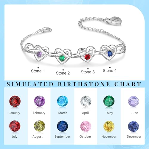 Personalized Birthstone Bracelet for Women Mom Engraved 2-6 Names Mother Bracelet with Birthstones Unique Gift for Mothers Day, Birthday, Christmas - color: 4 Names