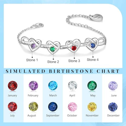 Personalized Birthstone Bracelet for Women Mom Engraved 2-6 Names Mother Bracelet with Birthstones Unique Gift for Mothers Day, Birthday, Christmas - color: 4 Names