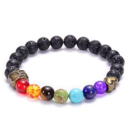 GelConnie Lava Rock Chakra Bracelet 7 Chakra 8mm Natural Stone Healing Bracelet Stress Relief Yoga Beads Anxiety Bracelet Aromatherapy Essential Oil Diffuser Bracelet Bangle - color: A-Dog Paws