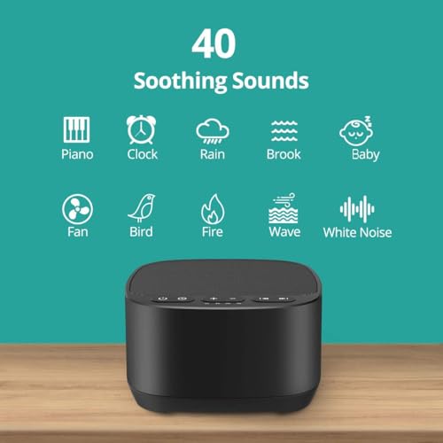 Magicteam Sleep Sound White Noise Machine with 40 Natural Soothing Sounds and Memory Function 32 Levels of Volume Powered by AC or USB and Sleep Timer Sound Therapy for Baby Kids Adults (B-Black) - color: B-black