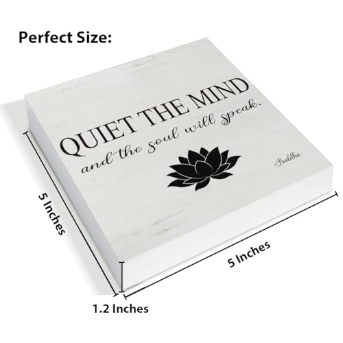 Zen Decor, Spiritual Decor, Farmhouse Quiet the Mind Wooden Sign Home Zen Office Meditation Room Shelf Table Wall Desk Decorations 5×5 Inches