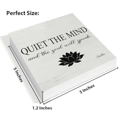 Zen Decor, Spiritual Decor, Farmhouse Quiet the Mind Wooden Sign Home Zen Office Meditation Room Shelf Table Wall Desk Decorations 5×5 Inches
