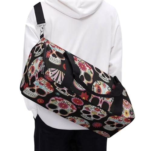 Sugar Skull Art Large Capacity Portable Fitness Bag, Easy to Carry - color: Sugar Skull art